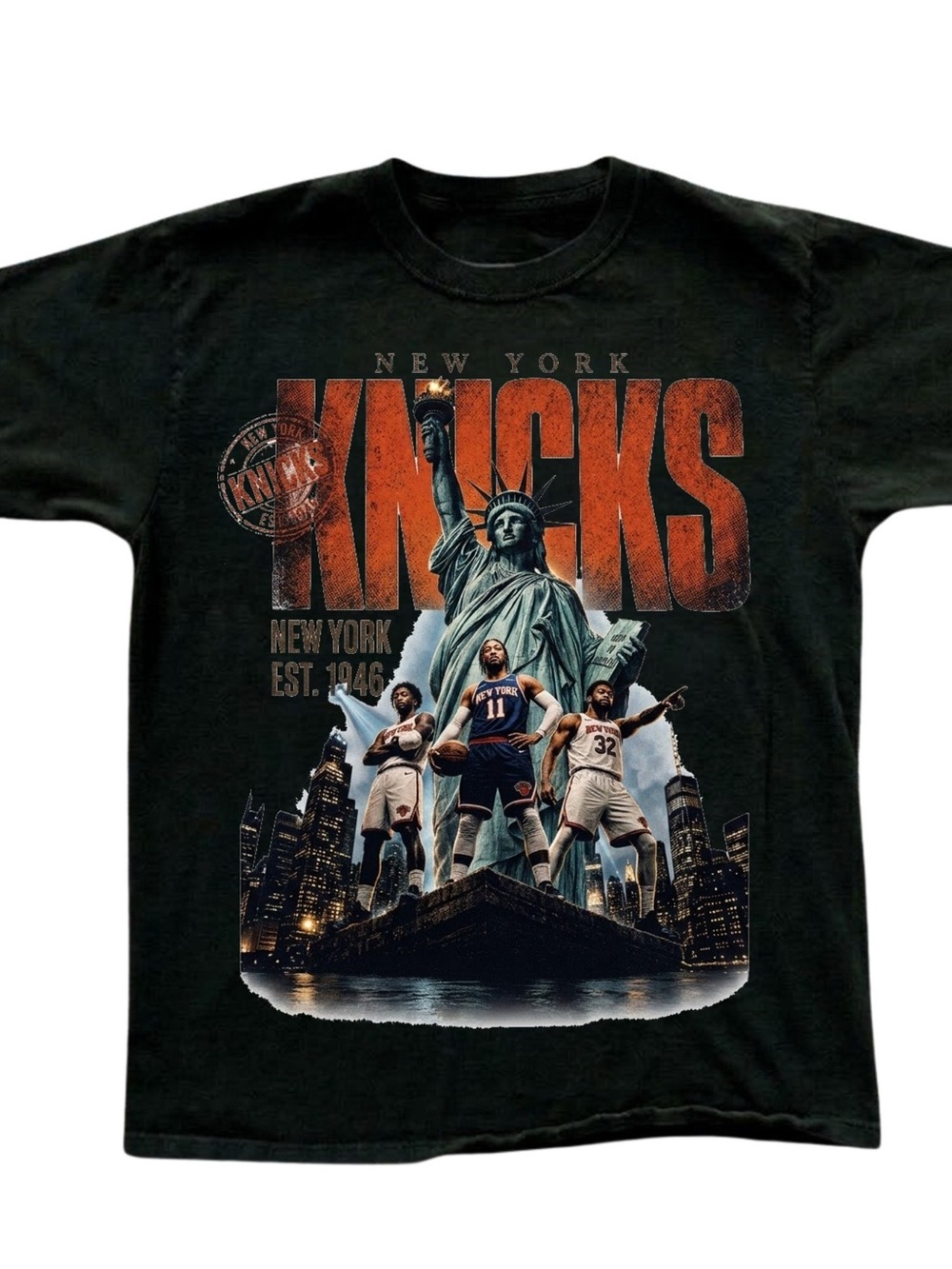 Gildan New York Knicks Statue of Liberty Graphic Tee - Black & Orange